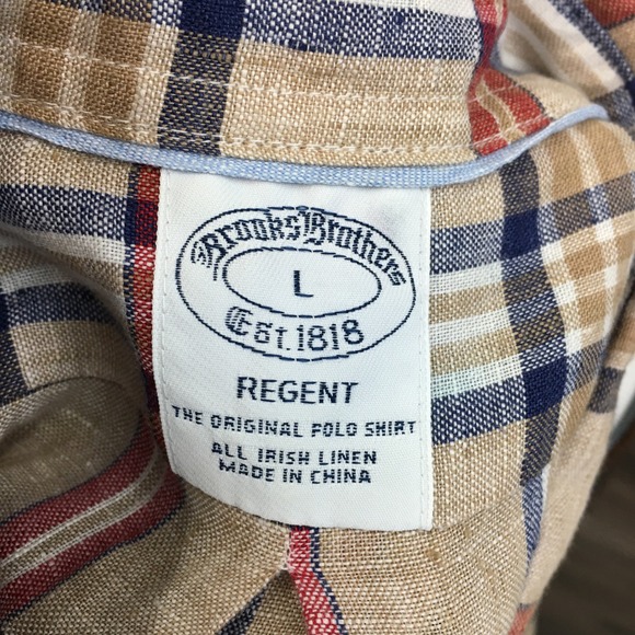 Brooks Brothers Regent Short Sleeve Plaid Irish Linen Button‎ Down Shirt Men L - Picture 5 of 7